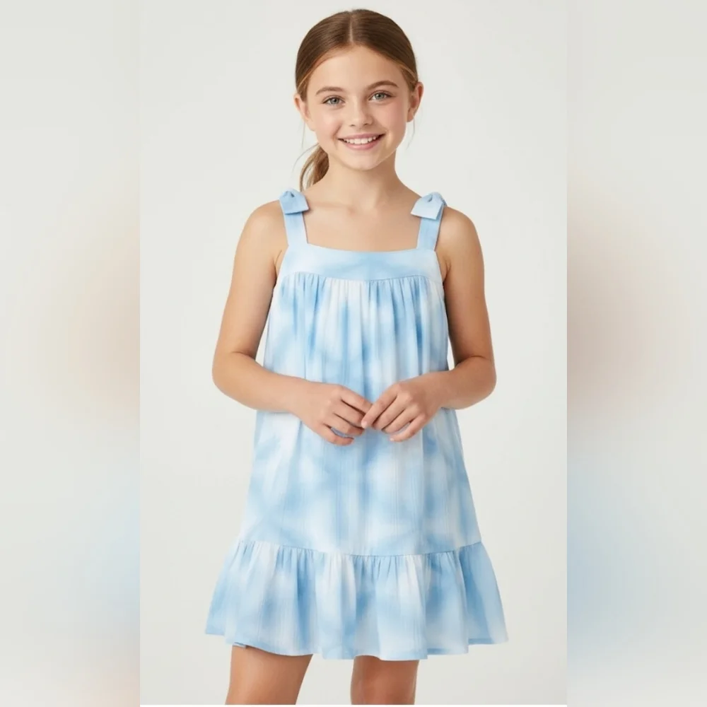 JANIE AND JACK TIE DYE BOW STRAP DRESS IN Angel Falls Shibori Size 12